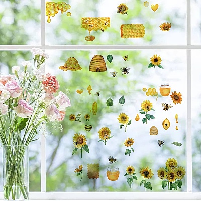 8 Sheets 8 Styles Bees Theme PVC Waterproof Wall Stickers DIY-WH0345-094-1