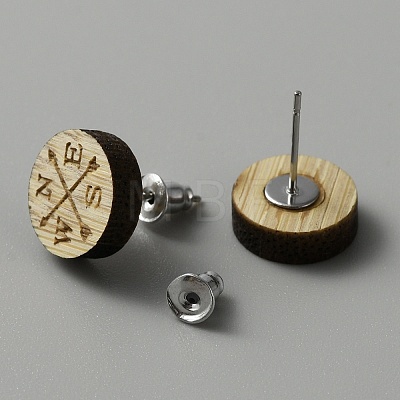 Wood Stud Earrings with Iron Pins for Women EJEW-WH0047-04A-05-1