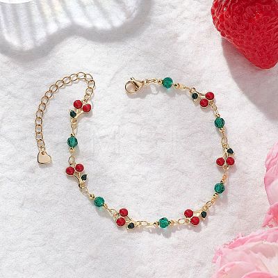 Brass Enamel Cherry Link Bracelets & Necklaces Sets SJEW-JS01367-1
