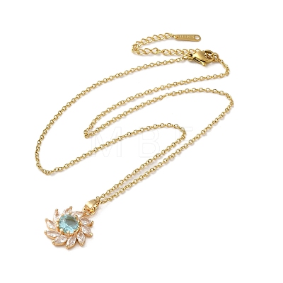 Brass Micro Pave Cubic Zirconia Flower Pendant Necklaces for Women NJEW-E106-03KCG-04-1