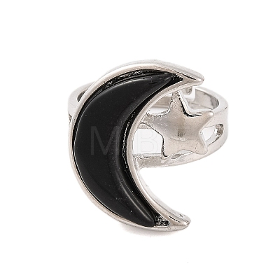 Moon & Star Natural Obsidian Adjustable Rings G-B085-18P-05-1