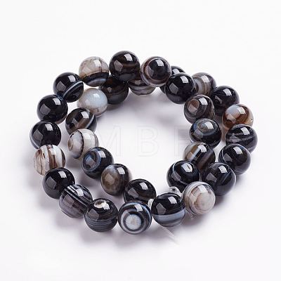 Natural Black Striped Agate/Banded Agate Beads Strands G-J359-01-4mm-1