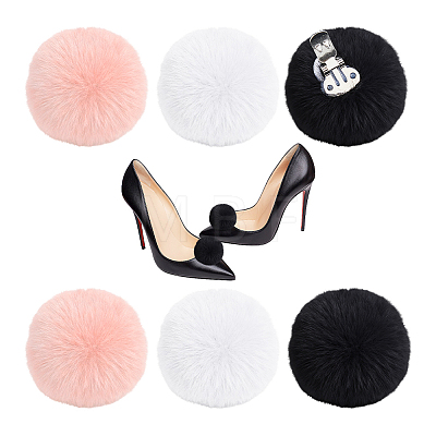 6Pcs 3 Styles Handmade Faux Rabbit Fur Pom Pom Ball & Iron Shoe Clip HJEW-HS00119-1