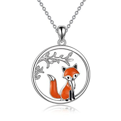 304 Stainless Steel Enamel Ring with Branch and Fox Pendant Necklaces for Women FS-WG1934E-01-1
