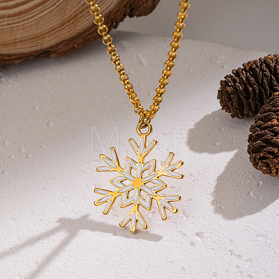Minimalist 304 Stainless Steel Enamel White Snowflake Pendant Necklaces for Women NO8875-1
