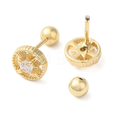 Flat Round Brass Micro Pave Clear Cubic Zirconia Ear Plug Gauges EJEW-L289-02G-04-1