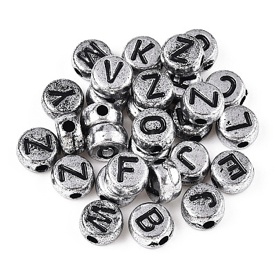 Plated Acrylic Horizontal Hole Letter Beads PACR-Q099-M03-S-1