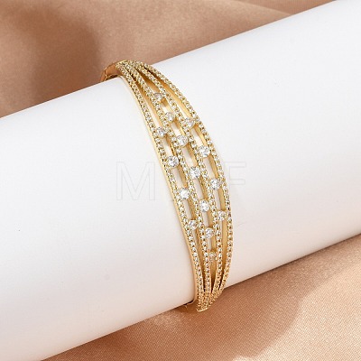 Brass Micro Pave Clear Cubic Zirconia Hinged Bangles for Women BJEW-H202-01G-1