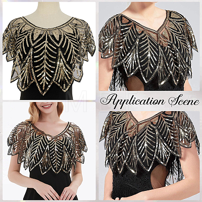 Polyester with Plastic Feather Sequin Shawls AJEW-CY0003-24-1