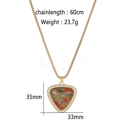 Golden Tone Stainless Steel Pave Natural Unakite Heart Pendant Necklaces LT1707-1-1