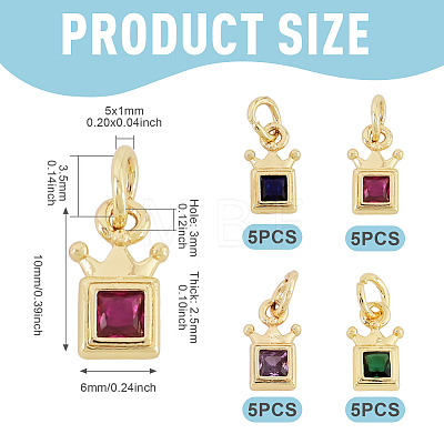 20Pcs 4 Colors Brass Cubic Zirconia Charms KK-TA0009-13B-1