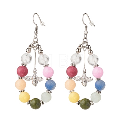 Natural Mixed Gemstone Braided Teardrop Dangle Earrings with Charms EJEW-JE04951-1
