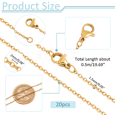  20Pcs Ion Plating(IP) 304 Stainless Steel Cable Chain Necklaces Set MAK-NB0001-24-1