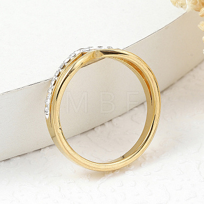 304 Stainless Steel & Handmade Polymer Clay Rhinestones Finger Rings WG9A093-02-1
