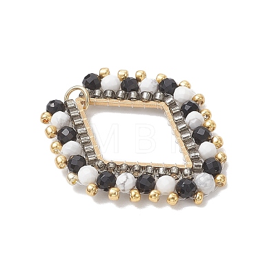 Natural Howlite & Black Onyx(Dyed & Heated) Faceted Round and Glass Seed Beaded Pendants PALLOY-MZ01167-01-1