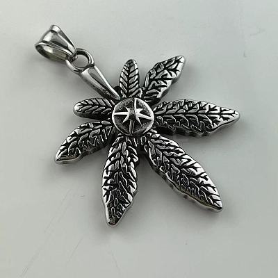 Retro Rock Punk Men's Maple Leaf 304 Stainless Steel Pendant Necklaces DF8186-1