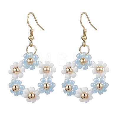 Handmade Glass Seed Beads Flower & 304 Stainless Steel Dangle Earrings for Women EJEW-JE06201-1