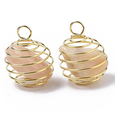 Iron Wrap-around Spiral Bead Cage Pendants IFIN-R239-14G-1