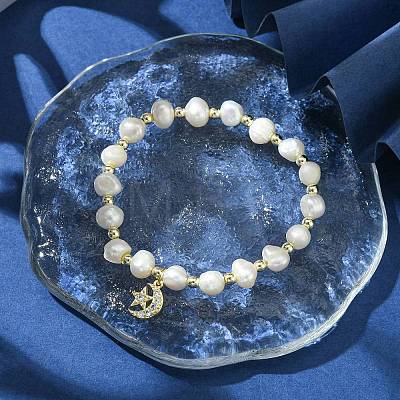 Natural Cultured Freshwater Pearl Beads Stretch Bracelets BJEW-JB10739-1