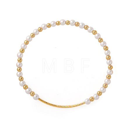 Brass & Imitation Pearl Round Beads Stretch Bracelets QX7837-2-1