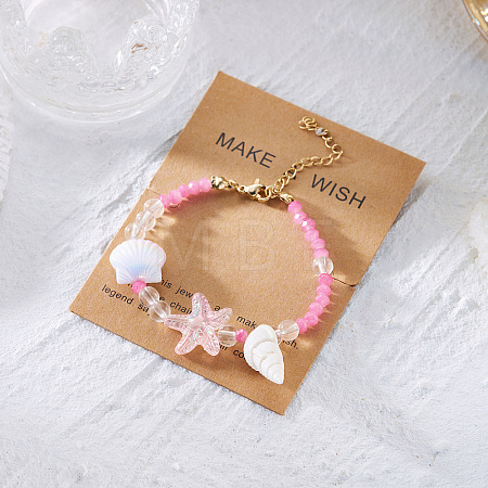 Alloy & Glass & Resin Shell Shape & Starfish Beaded Bracelets for Women WG1412B-02-1