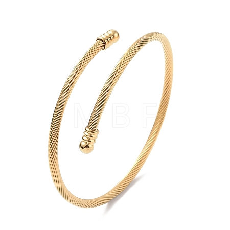 PVD Vacuum Plating 304 Stainless Steel Open Cuff Bangle with Oval Beaded X1-BJEW-C031-01G-1