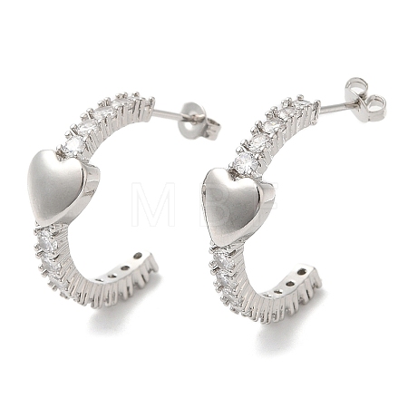 Clear Cubic Zirconia Arch with Heart Stud Earrings EJEW-K249-03P-1