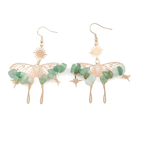 Natural Green Aventurine Chips Dangle Earrings EJEW-S214-01F-1