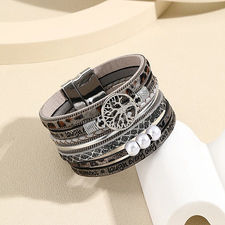 Tree of Life Link PU Leather Multi-strand Bracelet PW-WG93885-07-1