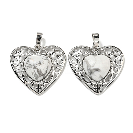 Natural Howlite Peach Love Heart Pendants G-G158-01A-1