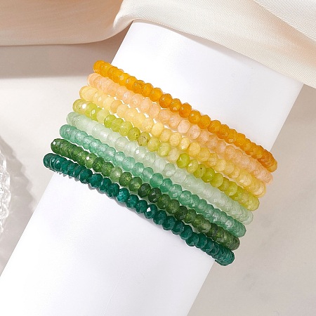 7Pcs Dyed Natural Malaysia Jade Rondelle Beads Stretch Bracelets for Women BJEW-JB13044-1