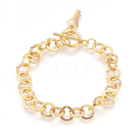 Ion Plating(IP) 304 Stainless Steel Cable Chain Bracelets BJEW-P237-08G-1