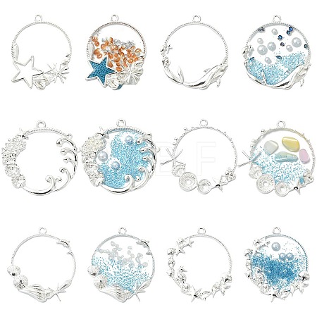 12Pcs 6 Styles Ocean Style Alloy Open Back Bezel Pendants FIND-YW0004-47-1