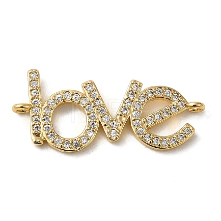 Rack Plating Brass Micro Pave Clear Cubic Zirconia Connector Charms KK-K377-24G-1