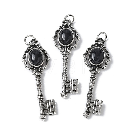 Key Brass Natural Black Agate Big Pendants KK-D361-01AS-15-1