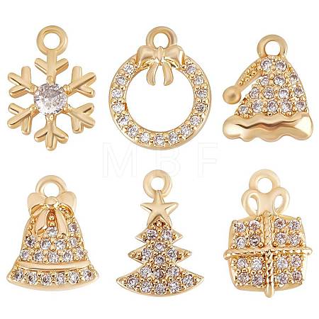 12Pcs 6 Style Brass Micro Pave Cubic Zirconia Charms KK-BBC0005-29-1