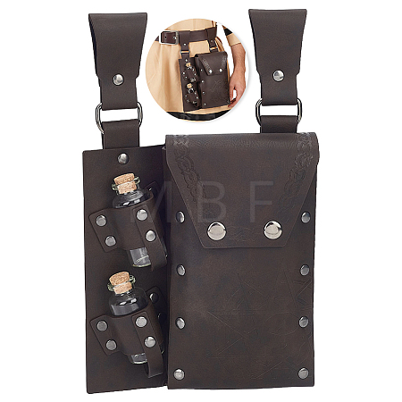Rectangle PU Leather Medieval Waist Belt Bag with 2Pcs Glass Potion Bottles AJEW-WH0696-581B-1
