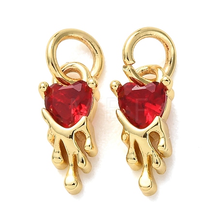 Valentine's Day Brass Micro Pave Red Cubic Zirconia Charms CU-E003-17G-B-1