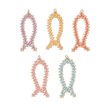 5Pcs Glass Seed Beaded Fish Pendants PALLOY-MZ01173-1