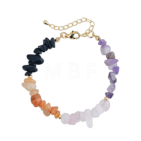 Natural Rose Quartz & Amethyst & Carnelian & Obsidian Chips Beaded Bracelets for Women FW6421-3-1