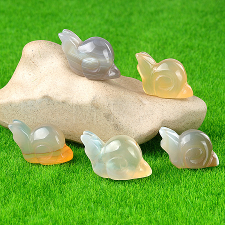 Natural Agate Carved Healing Snail Figurines PW-WG23180-13-1