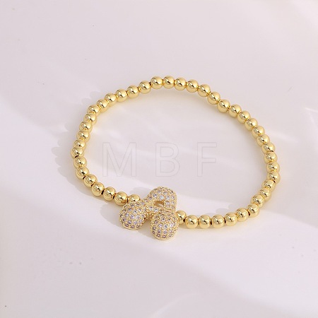 Brass Micro Pave Clear Cubic Zirconia Beaded Stretch Bracelets for Women FS-WGB95F4-22-1