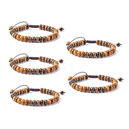 Adjustable Natural Tiger Eye Braided Bead Bracelets BJEW-F369-A06-1