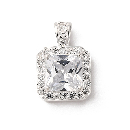 925 Sterling Silver Pave Clear Cubic Zirconia Square Charms STER-D304-05S-1