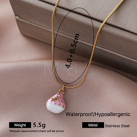 Vintage 304 Stainless Steel White Enamel Pendant Round Snake Chain Necklaces for Women DT5714-3-1