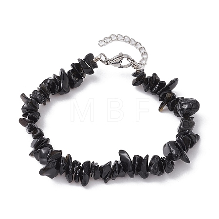 Natural Obsidian Chips Beaded Bracelet BJEW-JB09686-04-1