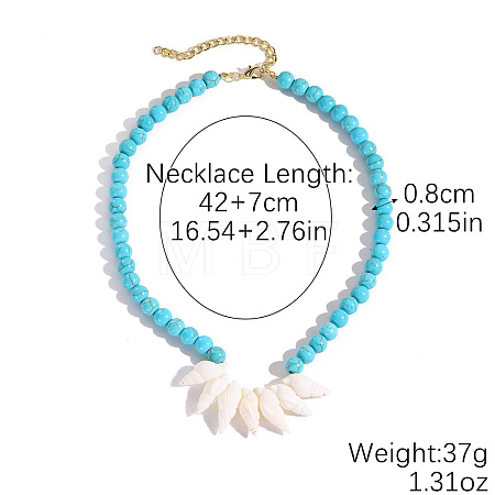 Bohemian Round Synthetic Turquoise & Natural Shell Beaded Necklaces with Alloy End Chains FS-WG16541-05-1