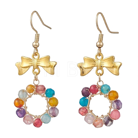 Bowknot with Ring Dyed & Heated Natural Agate Dangle Earrings EJEW-JE06839-01-1
