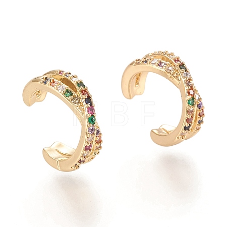 Brass Micro Pave Cubic Zirconia Cuff Earrings X-EJEW-M195-02G-1