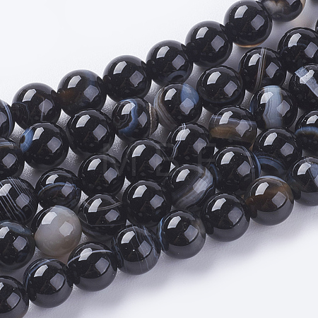 Round Dyed & Heated Natural Striped Agate/Banded Agate Beads Strands X-G-G582-6mm-07-1